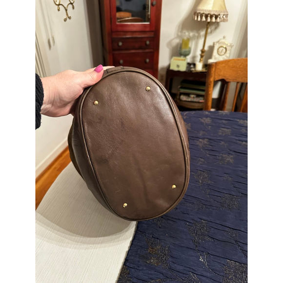 Celine Green-Brown Suede & Brown Leather Triomphe Bucket Shoulder Bag - Picture 11 of 16